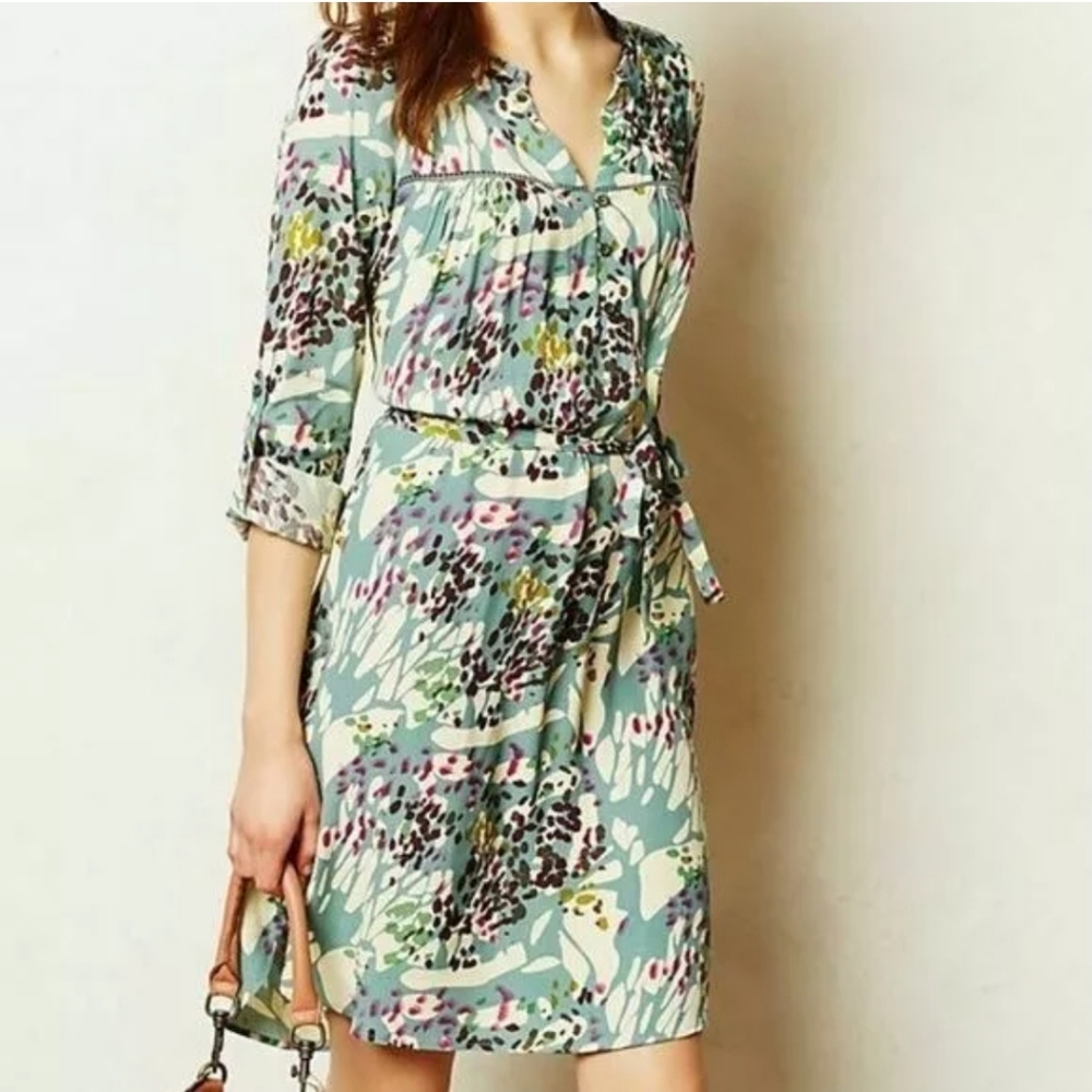 Dolan Left Coast Collection Colorful Belted Longsleeve Dress Size Medium